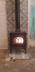 Монтаж чугунной печи Jotul F3 TD BP с дымоходом Magma