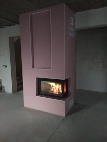 Монтаж чугунной каминной топки Jotul I620 FR BP с дымоходом Schiedel UNI