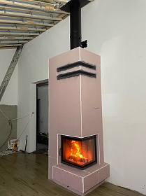 Монтаж стальной каминной топки Астов P2S 600R (шамот) с дымоходом Schiedel Permeter
