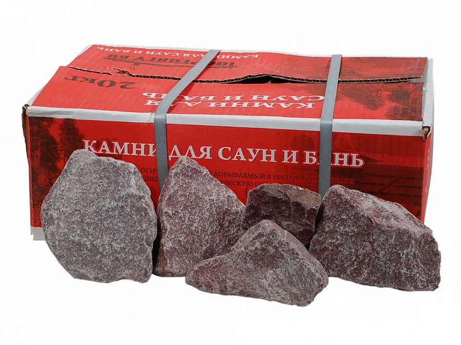 Малиновый кварцит обвалованный камни для бани (70-150 мм), 20 кг