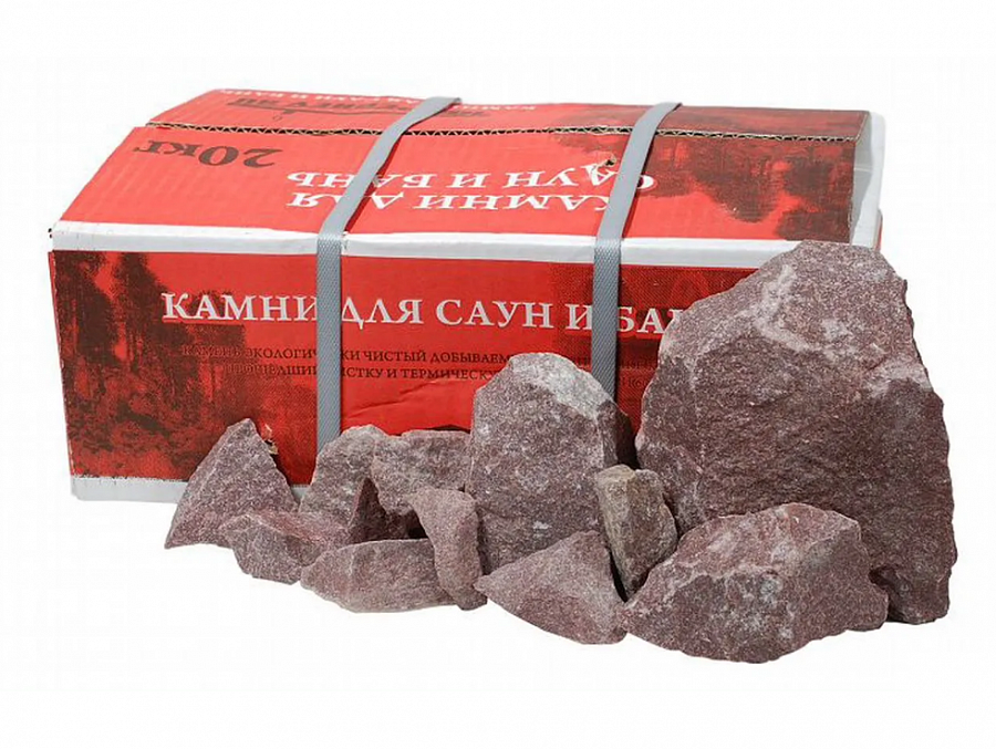Малиновый кварцит колотый камни для бани (70-150 мм), 20 кг