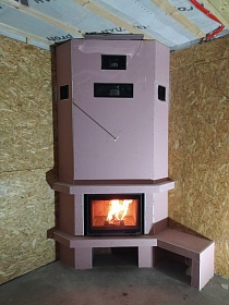 Монтаж чугунной каминной топки Chazelles HP700L с дымоходом Термострой