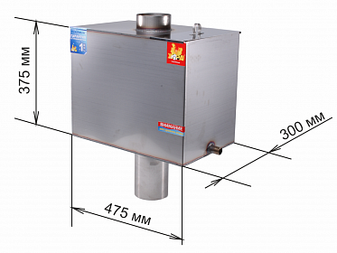 Бак для банной печи 50 л (нержавеющая сталь) 300*475*625 мм на трубе Ø115 мм